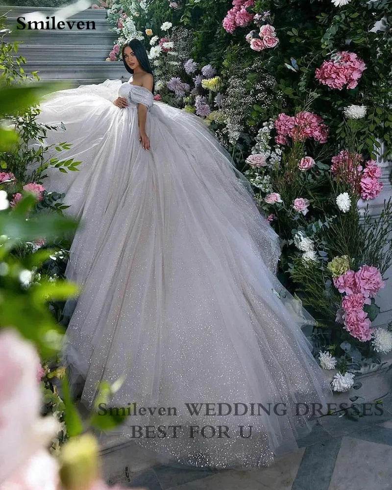 Smileven Princess Wedding Dress - Sweetheart, Off-the-Shoulder Elegance - Buy Center UK