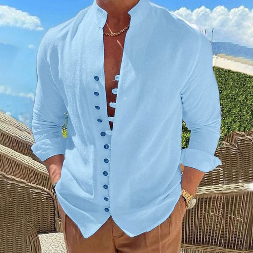 Buy Center Men’s Long Sleeve Casual Shirt - Solid Color, Loose Fit - Buy Center UK