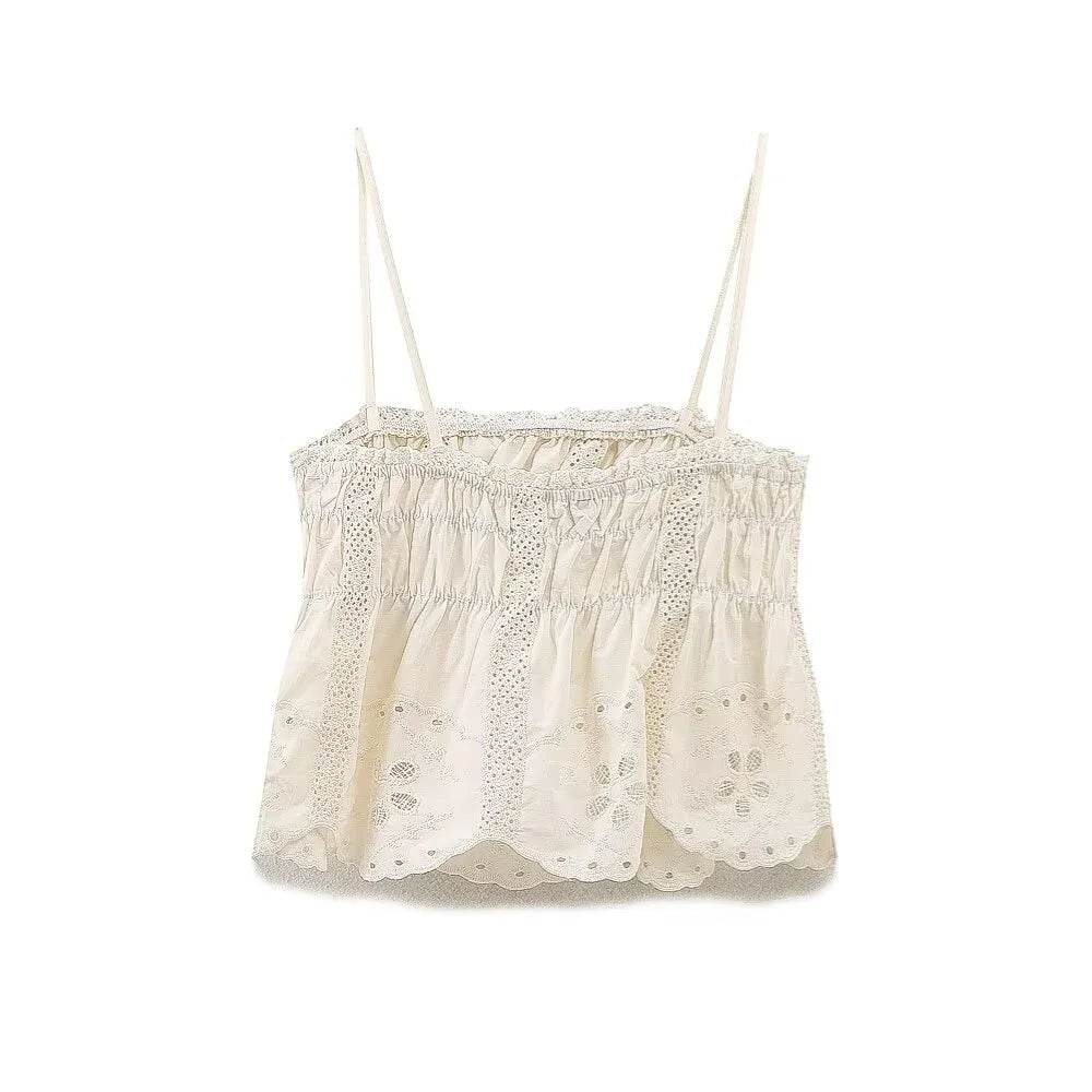 PB&ZA Women's Spring Outfit - Embroidered Top & High Waist Shorts - Buy Center UK