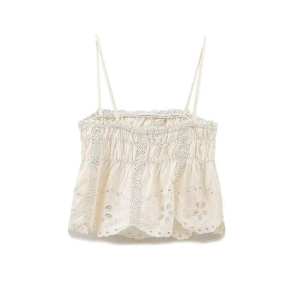 PB&ZA Women's Spring Outfit - Embroidered Top & High Waist Shorts - Buy Center UK