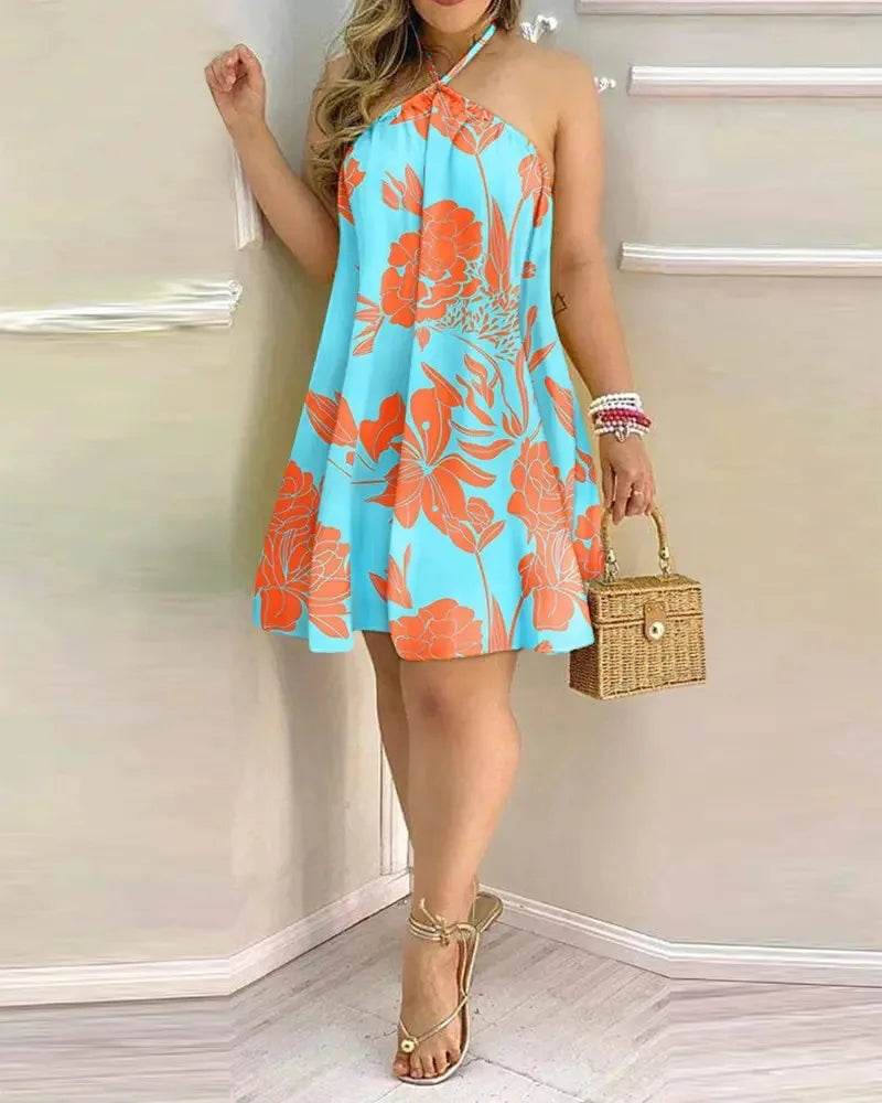 Buy Center Tropical Print Halter Neck Dress - Perfect for Summer Vacations - Buy Center UK