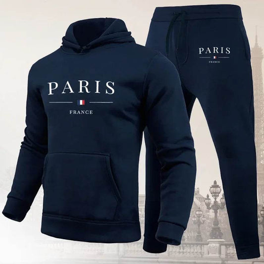 Buy Center Men's Hoodie Set - Paris Print Sweatshirt & Jogger Pants - Buy Center UK
