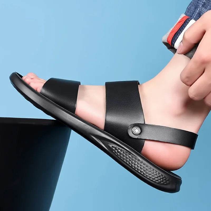 Buy Center Men's Genuine Leather Sandals - Casual Summer Fashion - Buy Center UK