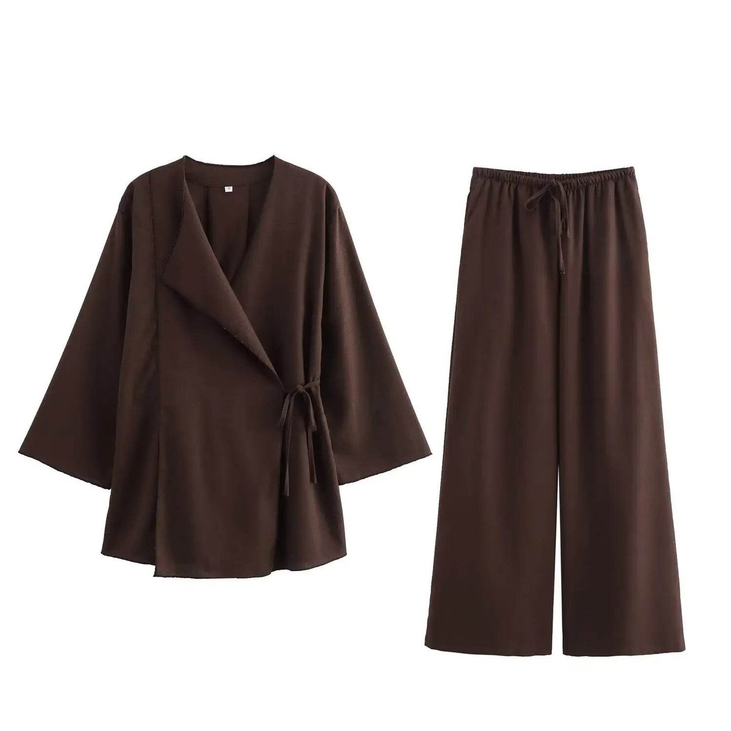 TFMLN Women's Kimono Style Set - Fashion Linen Tops & Wide Leg Pants - Buy Center UK