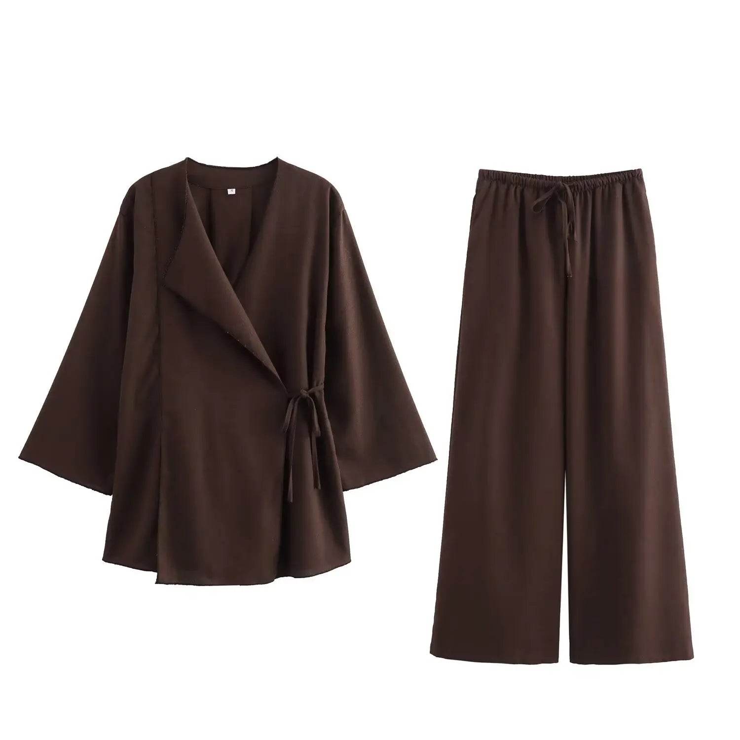 TFMLN Women's Kimono Style Set - Fashion Linen Tops & Wide Leg Pants - Buy Center UK
