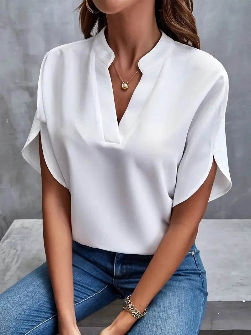 Buy Center Elegant Chiffon Blouse - V-Neck, Long Sleeve for Summer - Buy Center UK