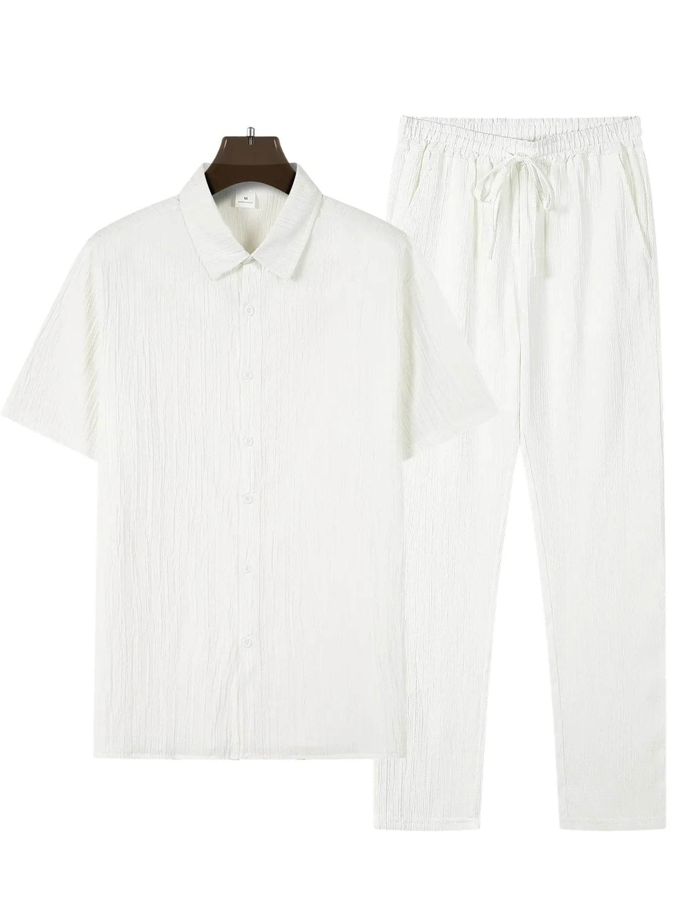 Buy Center Men's Casual Stripe Two Piece Set - Short Sleeve & Pants - Buy Center UK