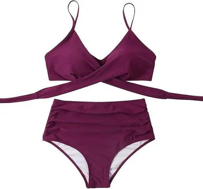 Buy Center High Waist Floral Bikini Set - V-Neck Two Piece - Buy Center UK