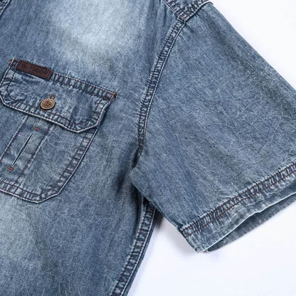 Buy Center Denim Distressed Shirt - Half Sleeve, Turn Down Collar - Buy Center UK