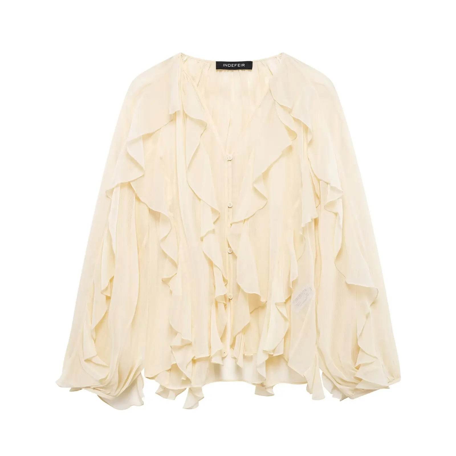 Ruffles Elegant Long Sleeve Blouse for Women - Lightweight Spring Style - Buy Center UK