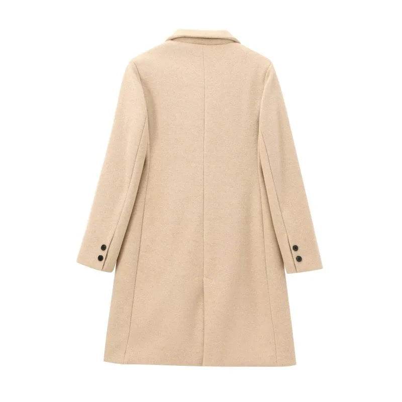 TRAFZR Vintage Khaki Long Wool Coat - Elegant Autumn Outerwear - Buy Center UK