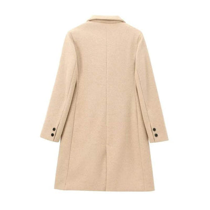 TRAFZR Vintage Khaki Long Wool Coat - Elegant Autumn Outerwear - Buy Center UK