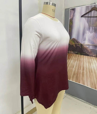 Buy Center Plus Size Gradient T-Shirt - Casual Long Sleeve Top - Buy Center UK