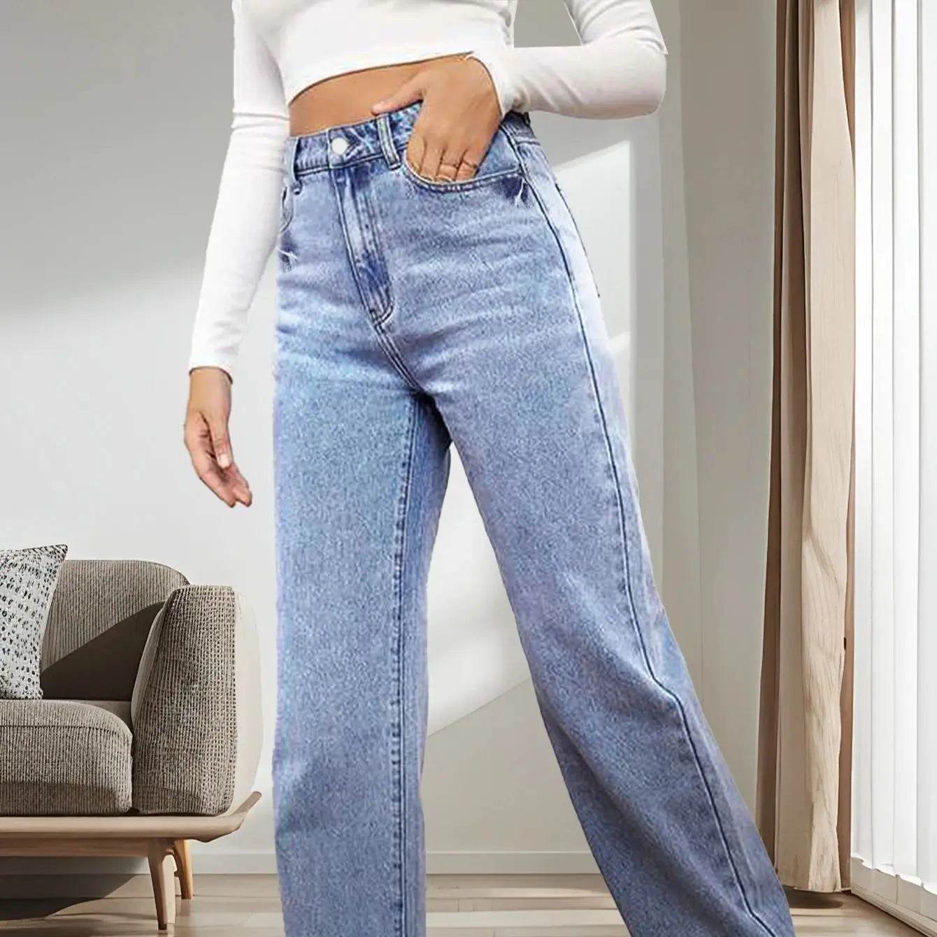 Buy Center Women's Classic Washed Jeans - Loose Straight-Leg Fit - Buy Center UK