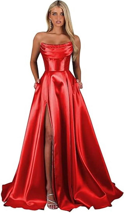 Customized Strapless Corset Prom Dress - Elegant A-Line Satin Gown - Buy Center UK
