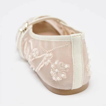 Stylish Mesh Embroidery Mary Jane Ballet Flats - Low Heel Comfort - Buy Center UK