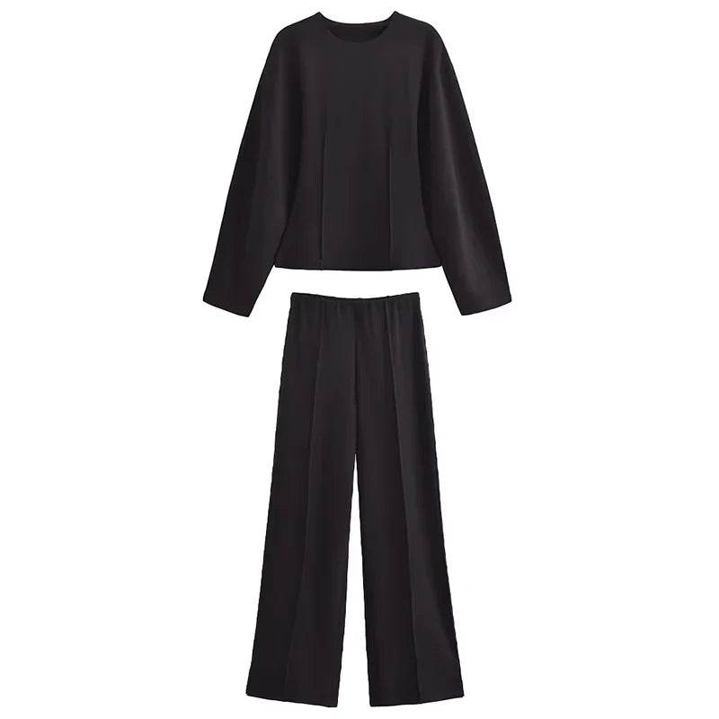 Elegant Women's Two-Piece Set - High Waist Wide Leg Trousers - Buy Center UK