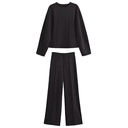 Elegant Women's Two-Piece Set - High Waist Wide Leg Trousers - Buy Center UK