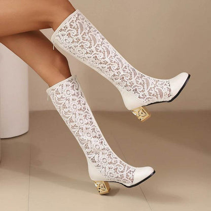 Buy Center Plus Size Lace Mesh Knee Boots - Breathable Summer Style - Buy Center UK
