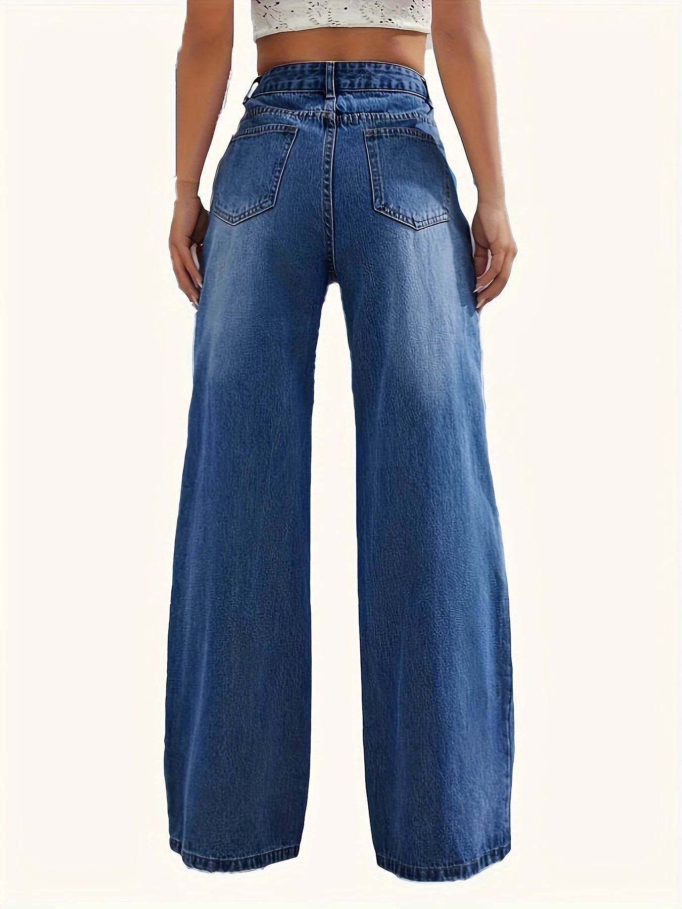 Buy Center Women's Solid Color Jeans - Wide Leg Casual Style - Buy Center UK