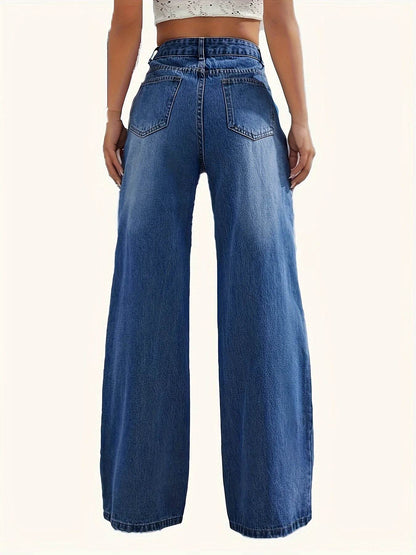 Buy Center Women's Solid Color Jeans - Wide Leg Casual Style - Buy Center UK