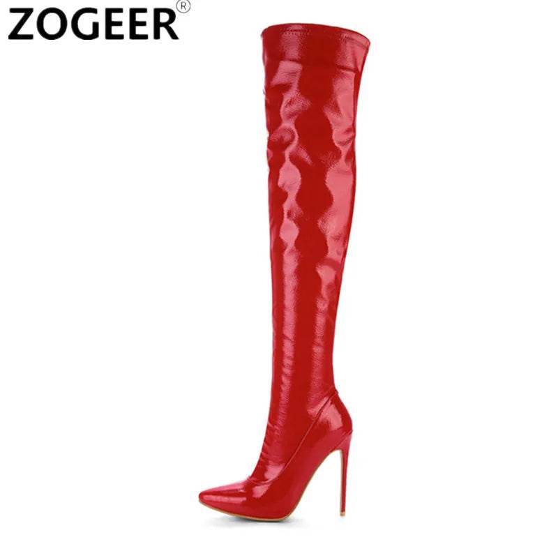 ZOGEER Women's Thigh High Boots - Sexy Red Heels Over the Knee - Buy Center UK