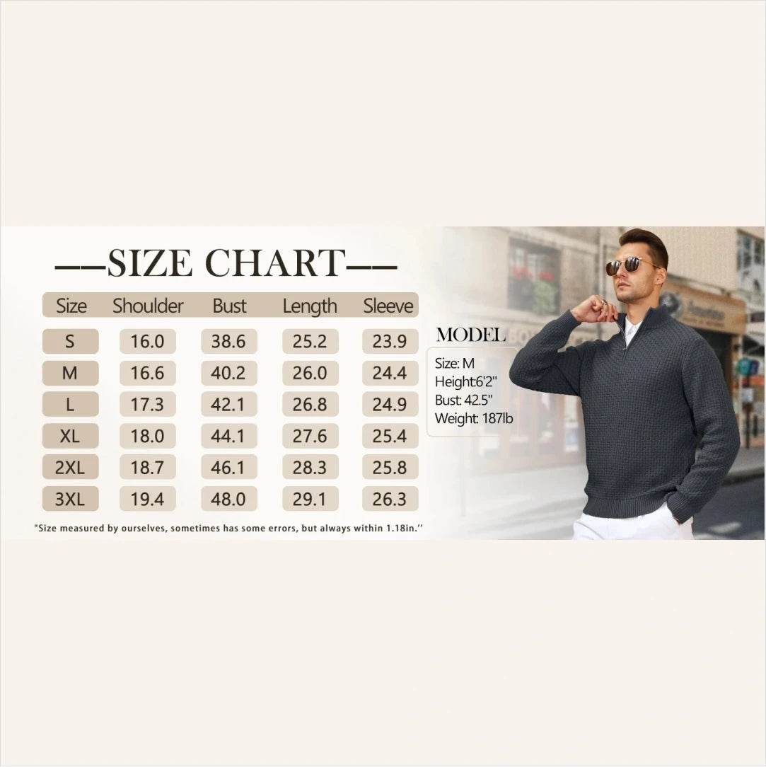 Buy Center Men's Winter Warm Mock Neck Zip Up Sweater - Soft Knit - Buy Center UK