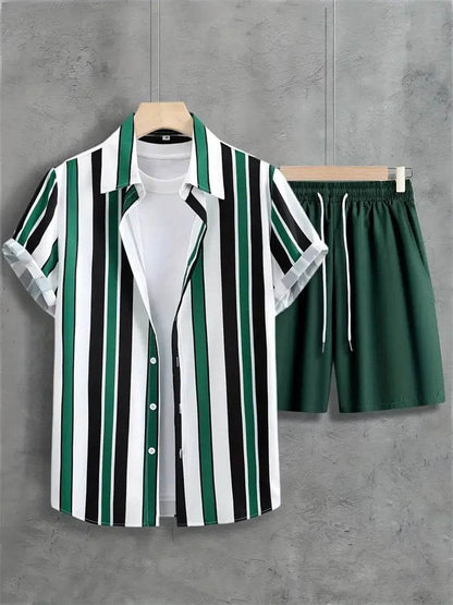 2024 Summer Men's Casual Suit - Striped Shirt & Shorts Set - Buy Center UK