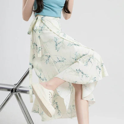 REALEFT Vintage Floral A-line Skirt - High Waist Midi Length - Buy Center UK