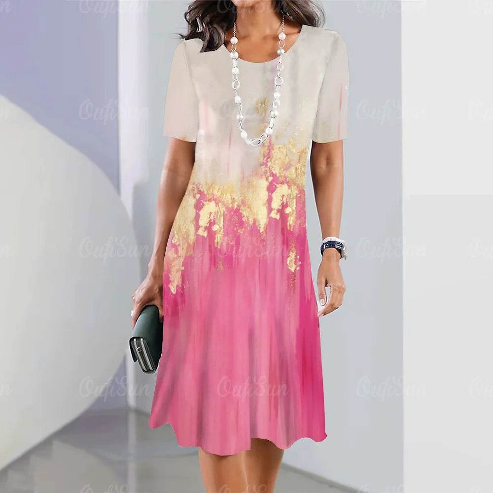 2024 Women's Plus Size Midi Dress - Elegant Graphic Print & Comfort - Buy Center UK