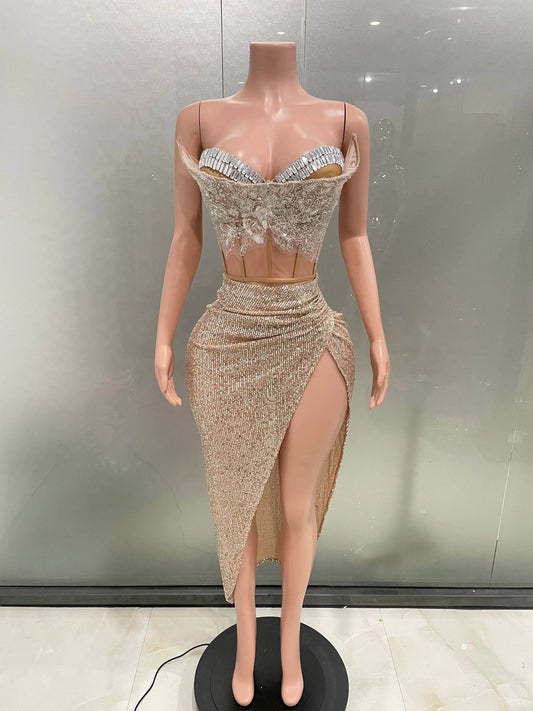 Buy Center Glitter Rhinestone Two-Piece Dress for Party & Nightclub - Buy Center UK