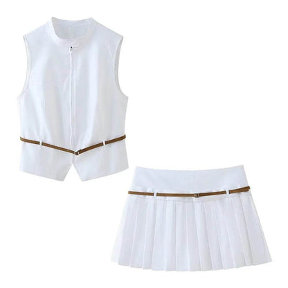 Buy Center 2024 Summer Women's Belted Vest Top & Skirt Set - Buy Center UK