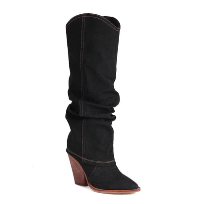 Buy Center Denim Knee High Boots - Super High Spike Heel Fashion - Buy Center UK
