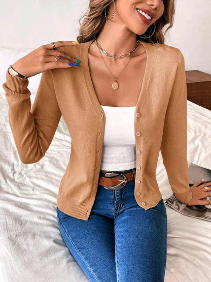 Buy Center Women's Vintage V Neck Cardigan - Cozy Knit Sweater Top - Buy Center UK