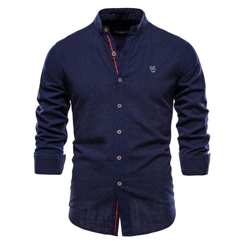 Buy Center Men’s 100% Cotton Solid Color Shirt - Elegant Embroidery - Buy Center UK