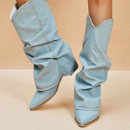 Buy Center Denim Block Heels Boots for Women - Chic & Comfortable - Buy Center UK
