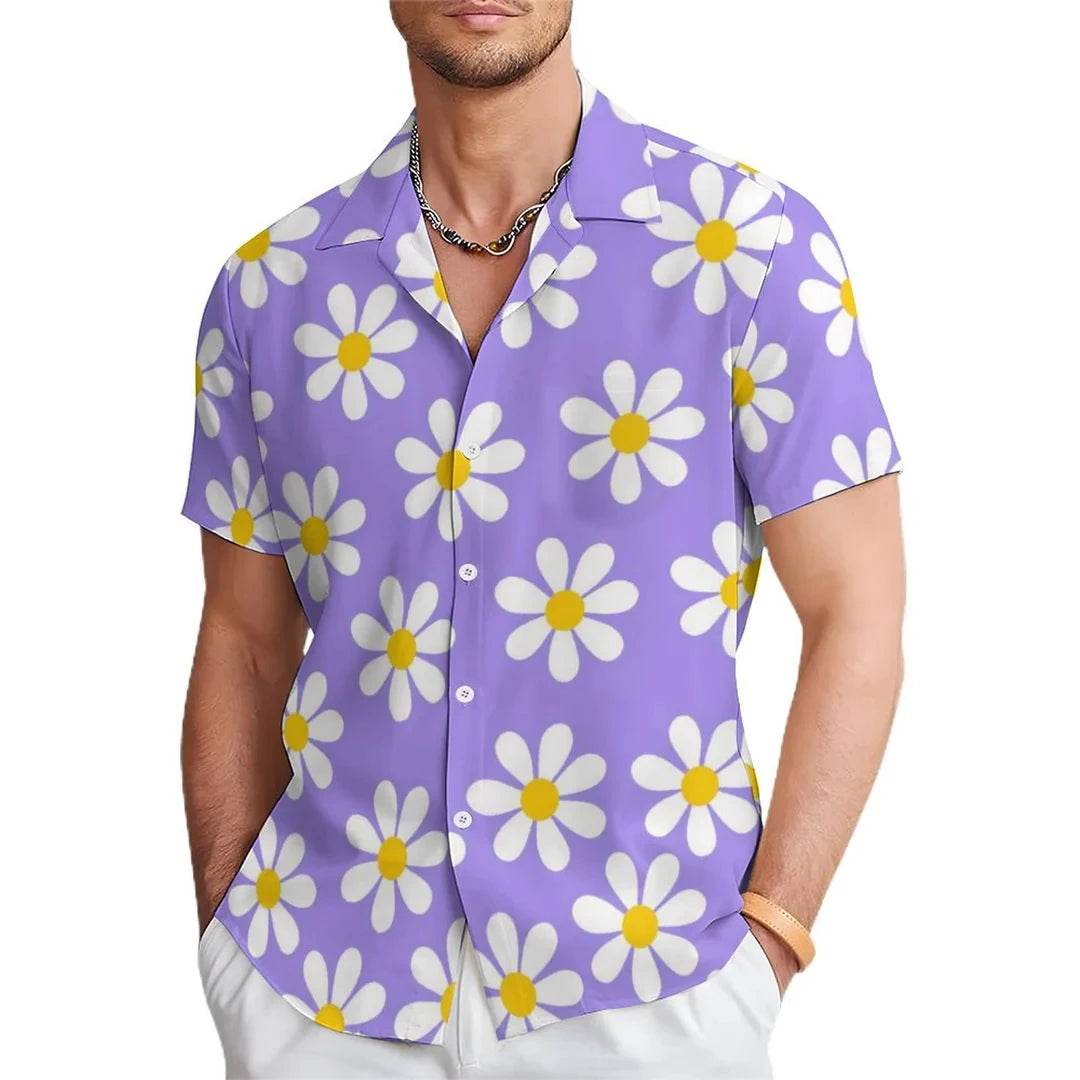 Buy Center Men's Floral Daisy Shirt - Purple Orange Short Sleeve - Buy Center UK