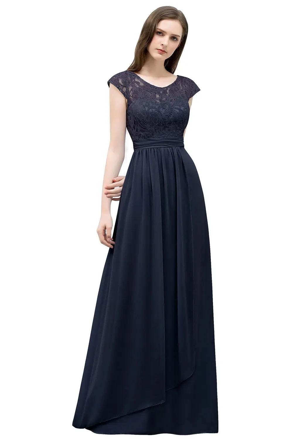 Elegant Light Blue Chiffon Bridesmaid Dress - Cap Sleeve & Lace - Buy Center UK