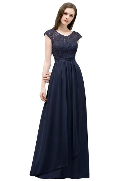 Elegant Light Blue Chiffon Bridesmaid Dress - Cap Sleeve & Lace - Buy Center UK