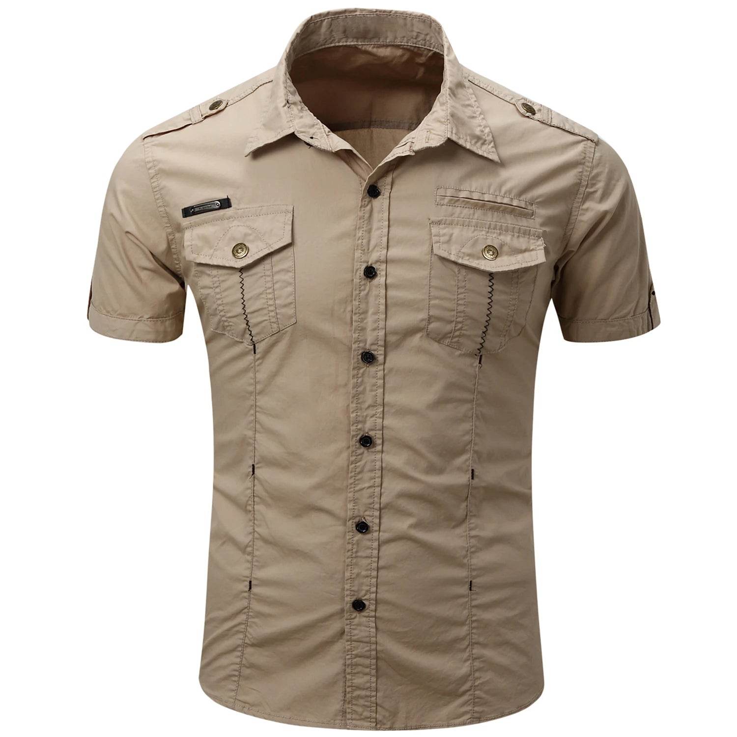Buy Center Men's Cotton Military Tactical Shirt - Short Sleeve Summer Style - Buy Center UK