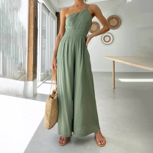 Elegant One Shoulder Cotton Party Jumpsuit - Buy Center 2023 - Buy Center UK