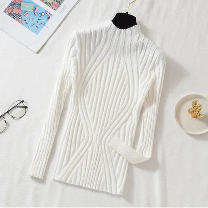 Chic Women’s Knitted Pullover Sweater - Half Turtleneck, Slim Fit - Buy Center UK