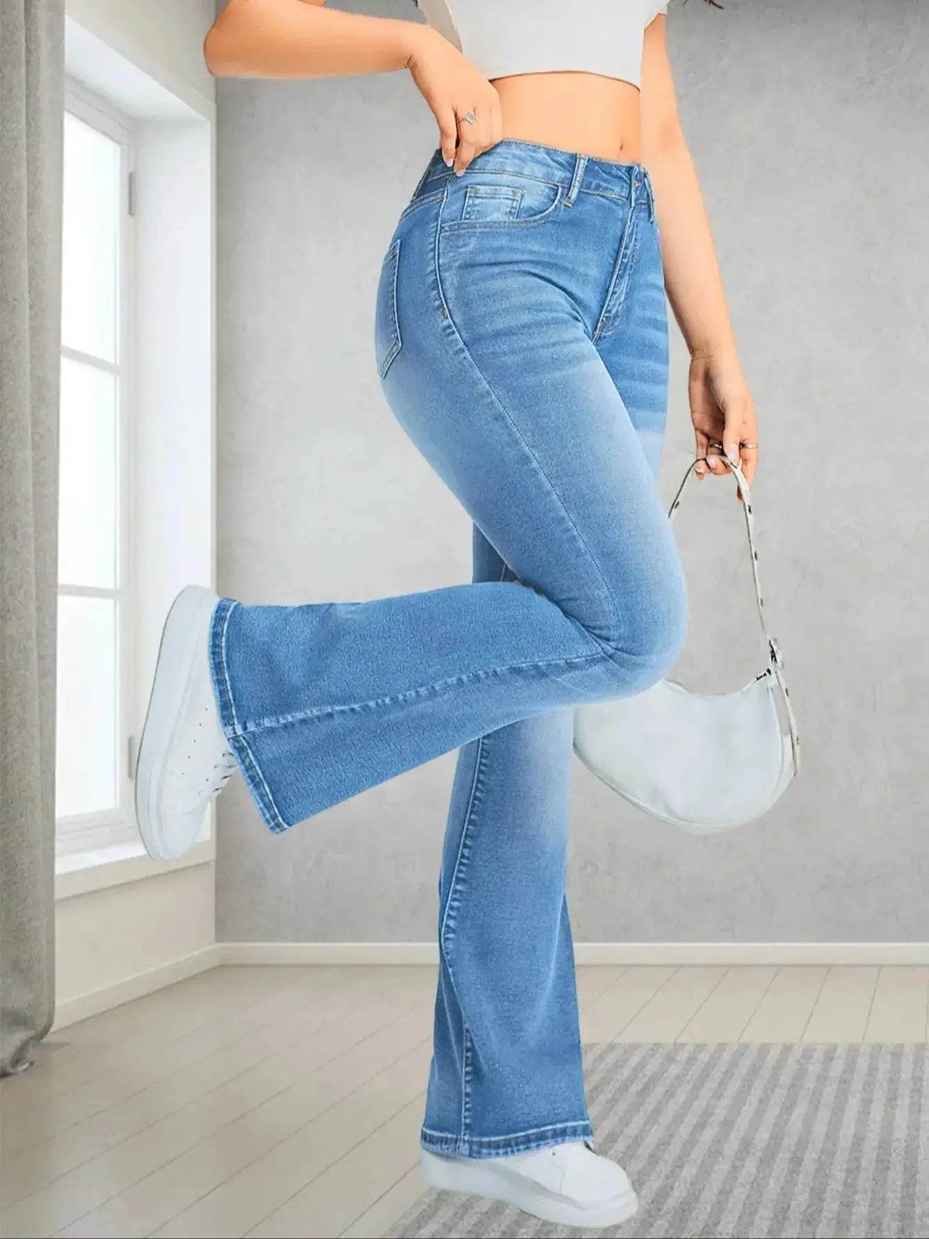 Buy Center Ladies' High Waisted Flared Jeans - Stylish & Comfortable - Buy Center UK