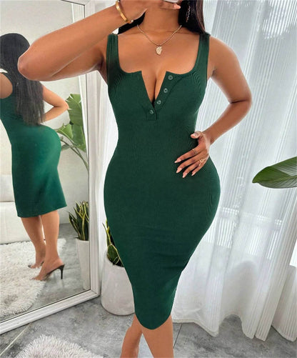 Buy Center Button Front Scoop Neck Tank Dress - Sleeveless, Stylish Fit - Buy Center UK