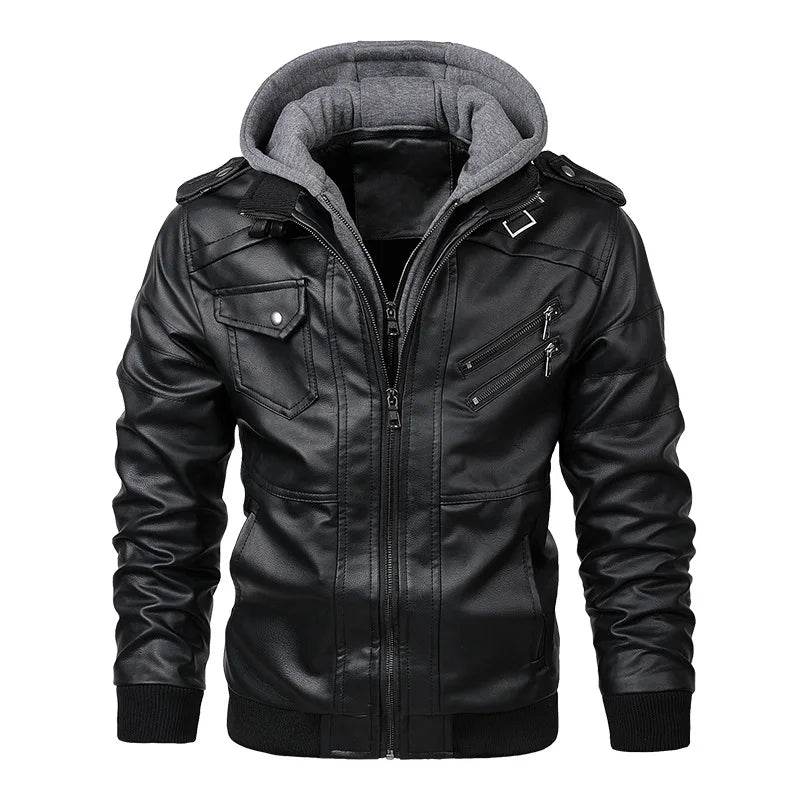 Buy Center Men's Slim-fit PU Leather Hooded Jacket - 2024 Fashion - Buy Center UK