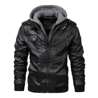 Buy Center Men's Slim-fit PU Leather Hooded Jacket - 2024 Fashion - Buy Center UK