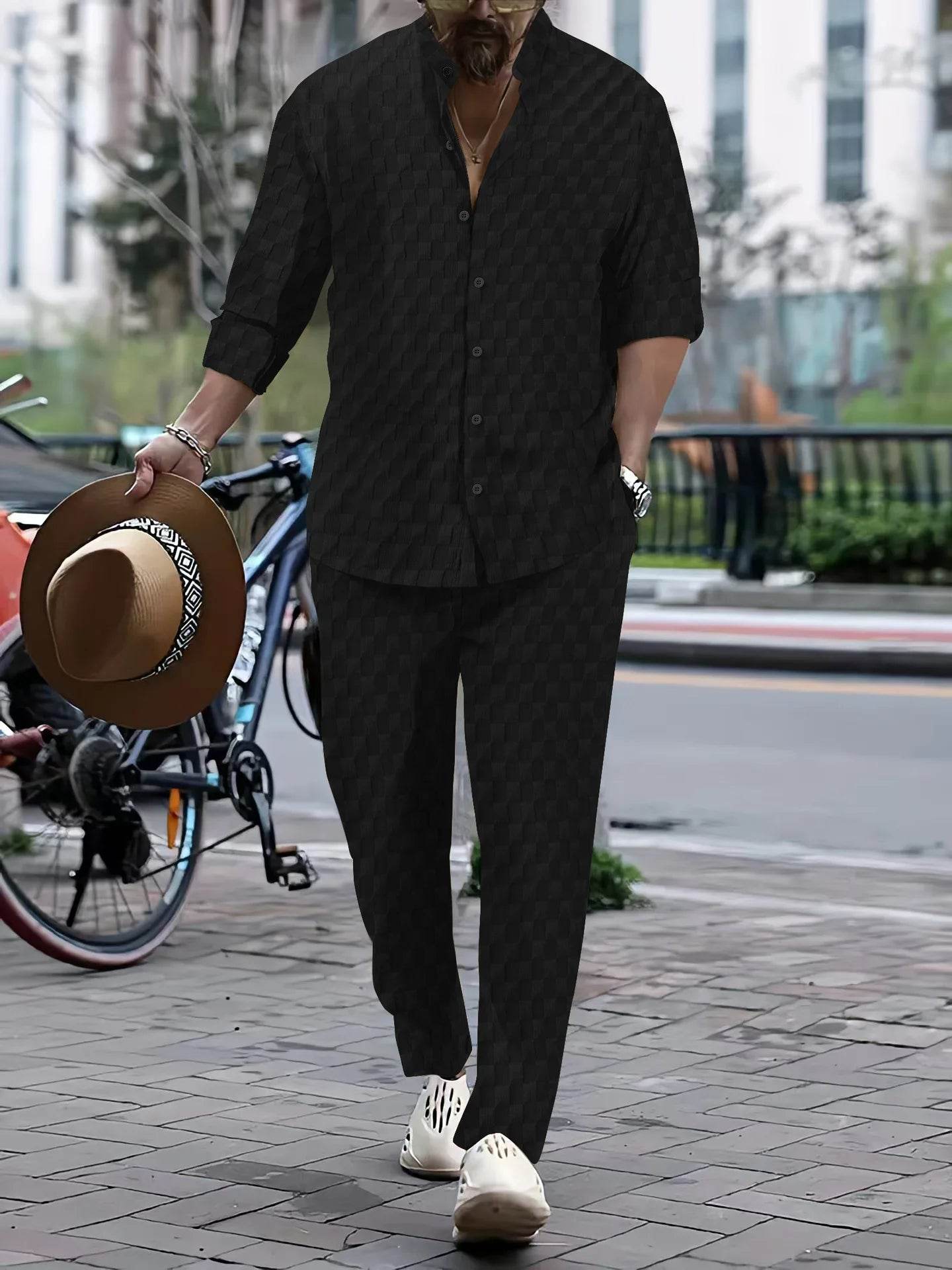Fall 2024 Men's Plaid Shirt & Pants Sports Suit - Casual Style - Buy Center UK