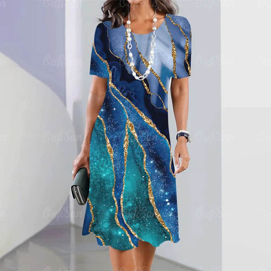 2024 Women's Plus Size Midi Dress - Elegant Graphic Print & Comfort - Buy Center UK