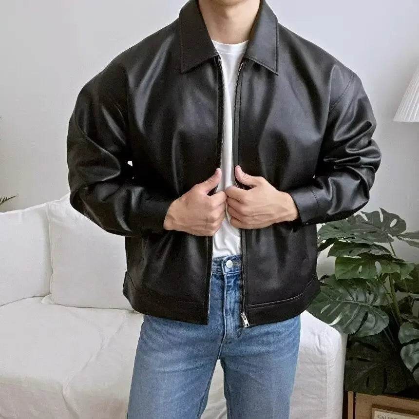 Trendy Men's Leather Jacket - Lightweight Korean Style Motorcycle Vest - Buy Center UK