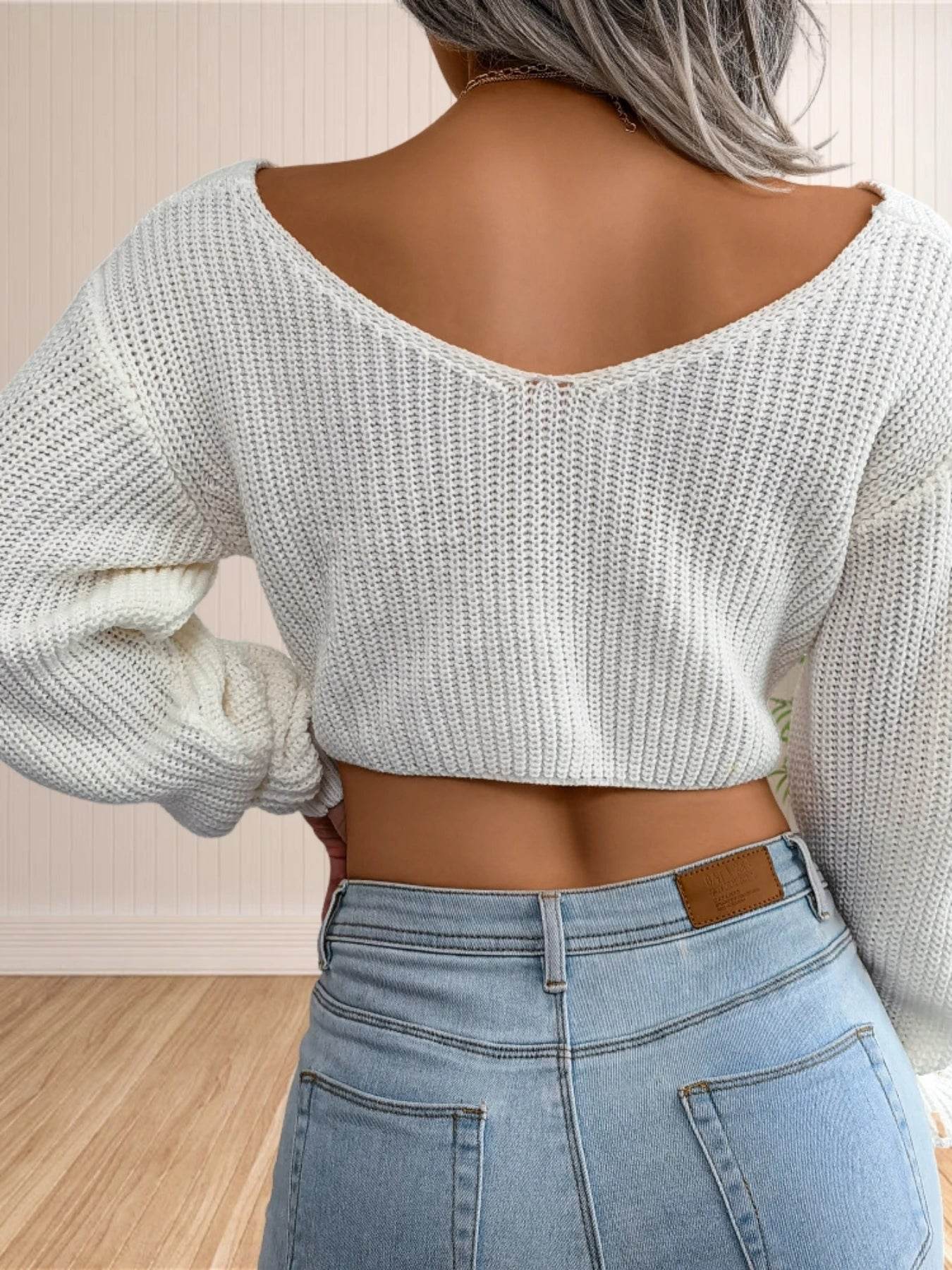 Buy Center Women's V-Neck Cross Twisted Knot Back Sweater Jumper - Buy Center UK